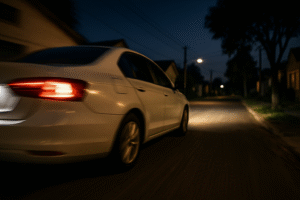 Veículo em alta velocidade circulando em via urbana. Imagem gerada por inteligência artificial para fins jornalísticos.