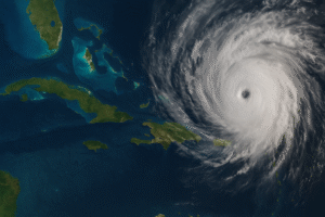 Imagem de satélite mostra o furacão Melissa se aproximando da Jamaica e do Caribe. Representação gerada por inteligência artificial para fins jornalísticos.
