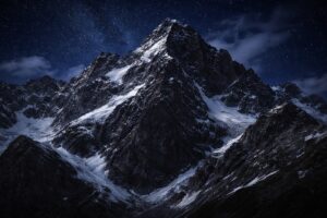 Pico Grossglockner, na Áustria, retratado em cena noturna com céu estrelado e áreas nevadas, em imagem ilustrativa gerada por inteligência artificial.
