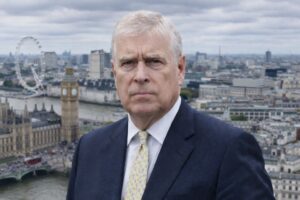 Ex-príncipe Andrew retratado em frente à região central de Londres, em imagem ilustrativa gerada por inteligência artificial para contextualização jornalística.