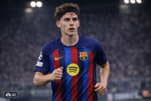 Fermín López em campo pelo Barcelona em imagem ilustrativa gerada por IA.