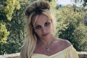 Retrato de Britney Spears em ambiente externo com tratamento de imagem.