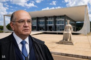 Gilmar Mendes com plenário do STF ao fundo em imagem ilustrativa gerada por IA.