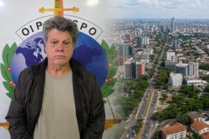 Montagem fotográfica mostra Gerson Palermo à esquerda e vista semiaérea de Santa Cruz de La Sierra, na Bolívia, à direita.