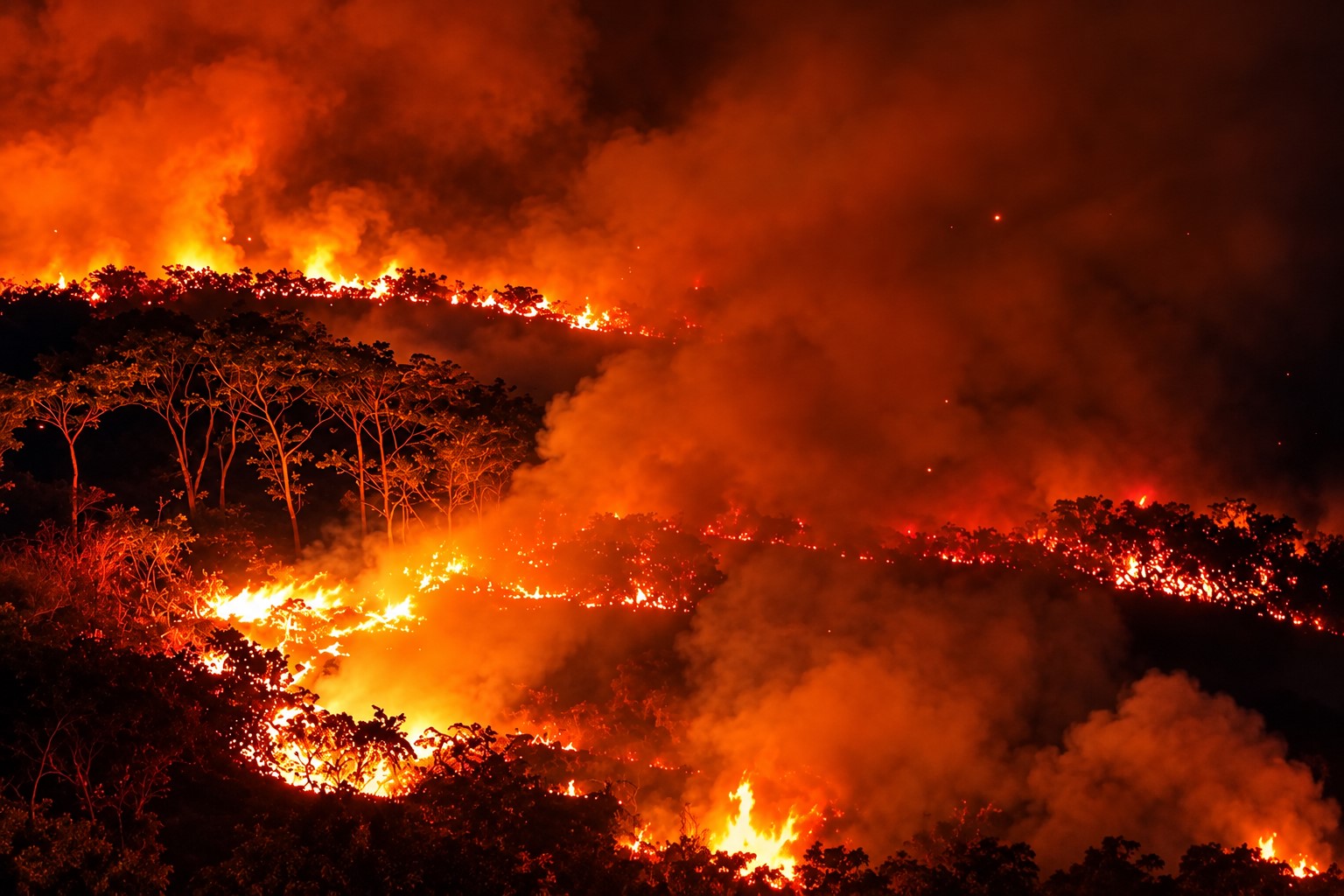 Incêndio florestal em área de vegetação no Amazonas, em registro real extraído de vídeo e com resolução otimizada por IA.