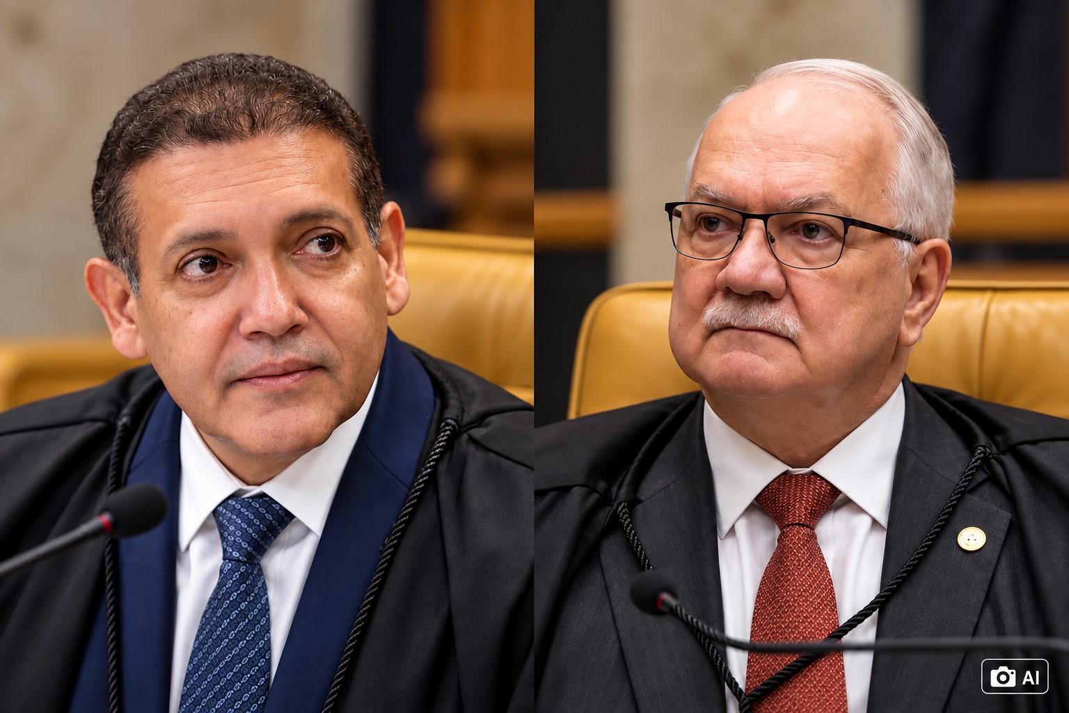 Kassio Nunes Marques e Edson Fachin em composição ilustrativa sobre decisões envolvendo STF e TSE.